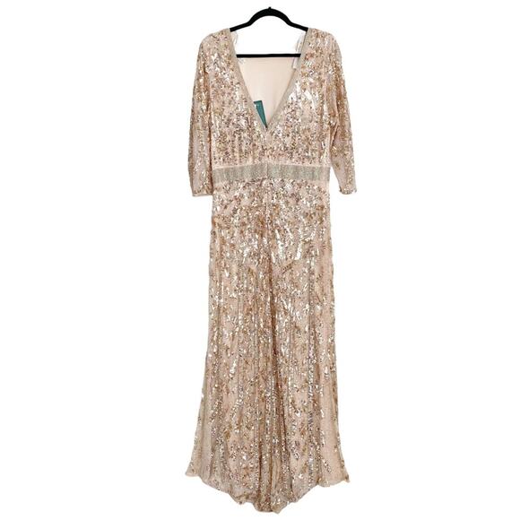 MAC DUGGAL Vintage Blush Rose Gold Sequined Evening Formal Gown - Picture 8 of 16